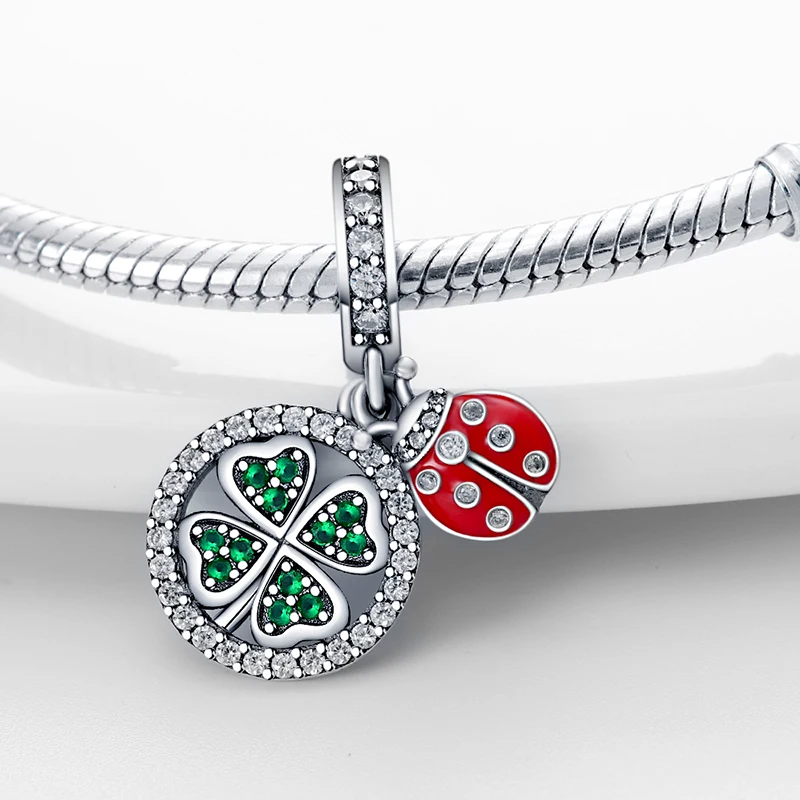 Original 925 Sterling Silver Clover Charm Fit Original 925 3mm Pan Bracelet DIY Beads For Women Jewelry