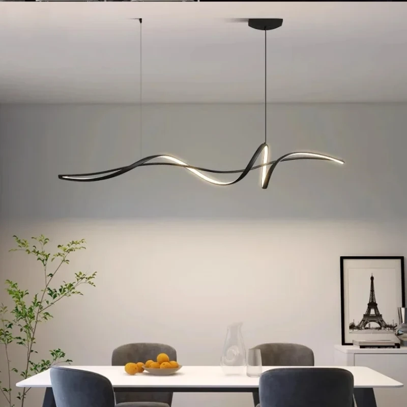 

Modern Linear LED Pendant Lights Design Wave-Shaped Strip Chandelier Home Decor Living Room Dining Room Table Black Pendant Lamp