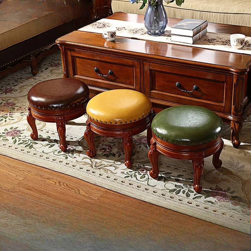 

olid wood small stool, shoe change stool at the door, coffee table, low stool, leather , small round , living room