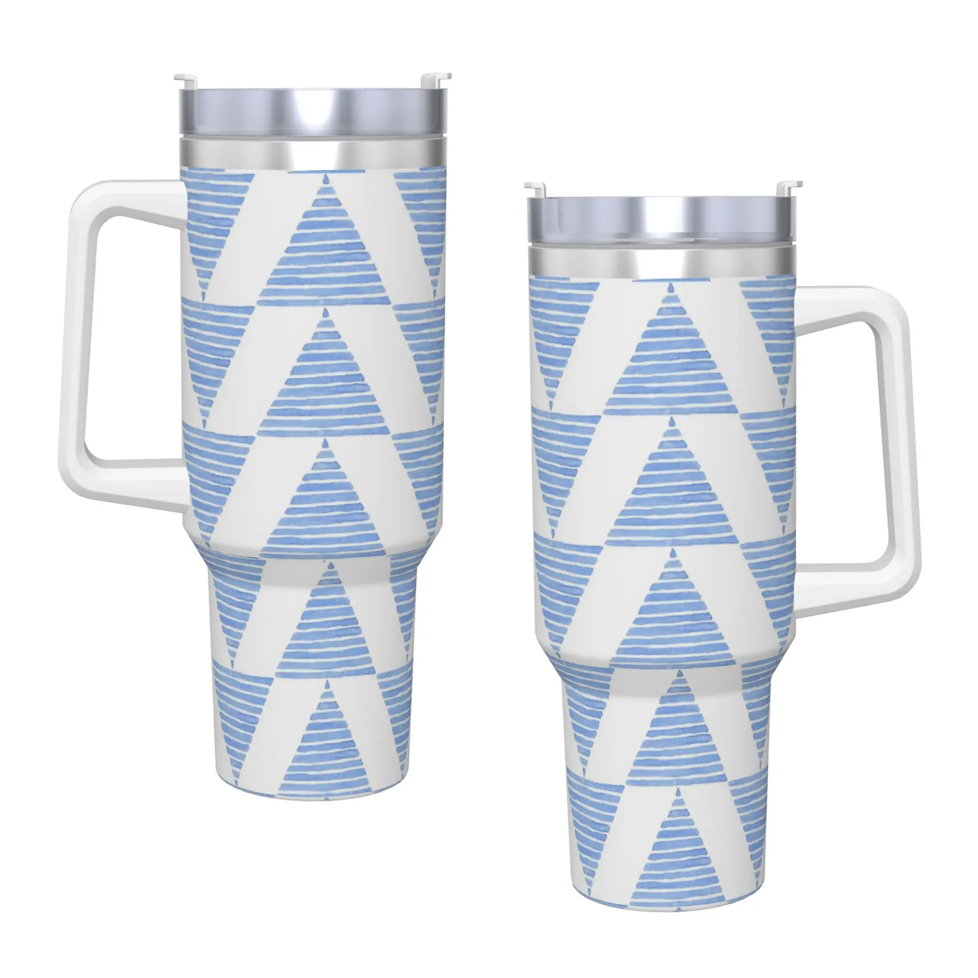 Triangle Mirror in Blue Tumbler Vacuum Insulated Geometric Ink Blue Thermal Cup Stainless Steel School Mugs Spill Proof, 40oz