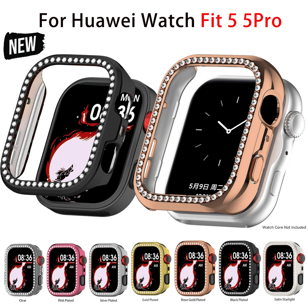 Luxuriöse Glänzende Diamant-Hülle für Huawei Watch Fit 5 Pro Damen Schutzhülle Bling Cover für Huawei Band Fit5 Harter PC-Stoßfänger-Rahmen