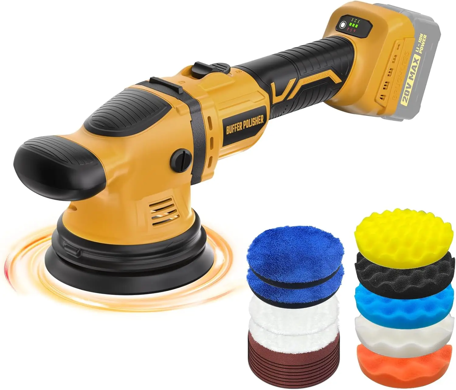 

Cordless 6-Inch Car Polisher Kit with 17 Accessories, Variable Speed 1800-5500 RPM for Auto Detailing