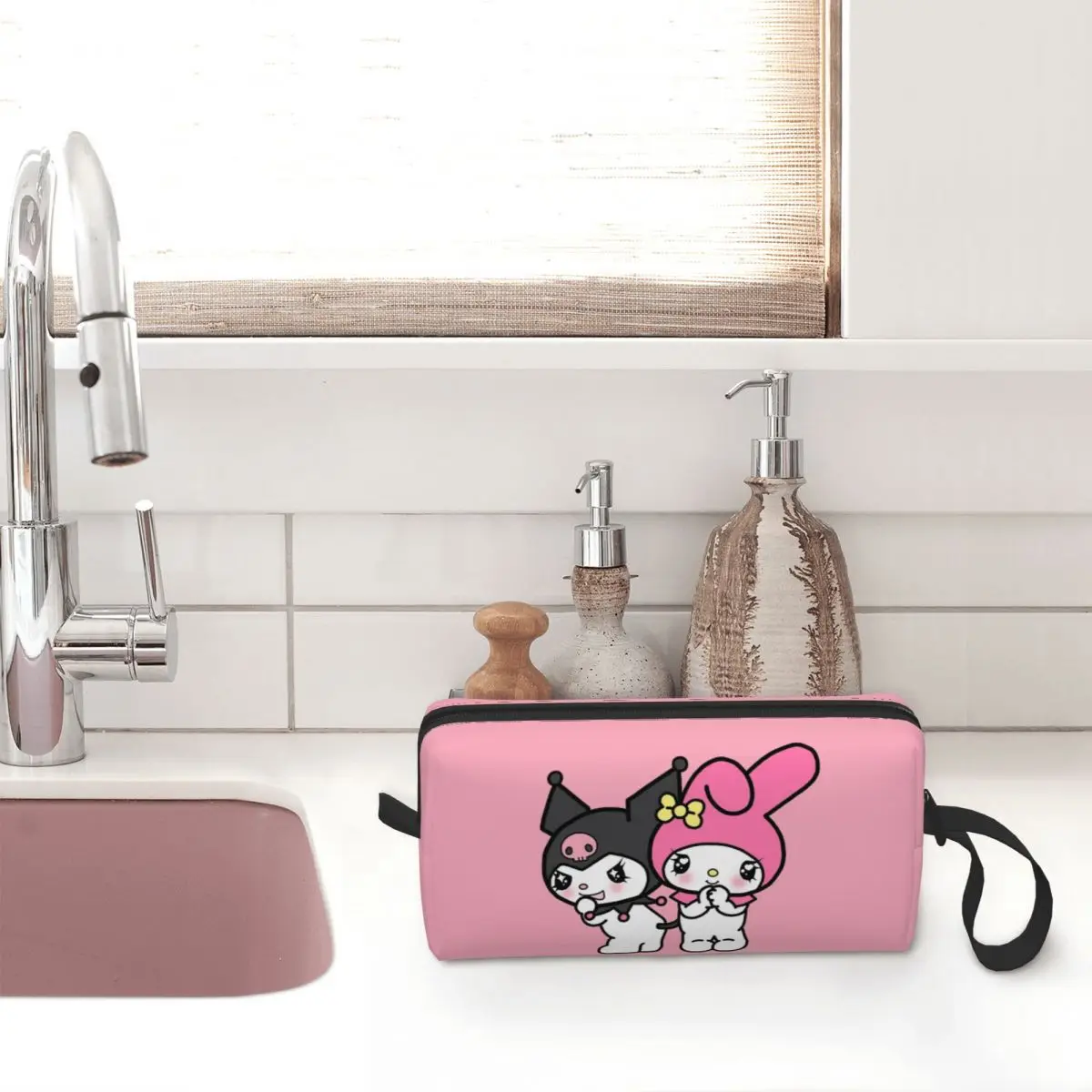 Kawaii Kuromi & My Melody Cosmetic Bag Women Makeup Bags Funny Cartoon Travel Zipper Toiletry Bag Organizer Merch