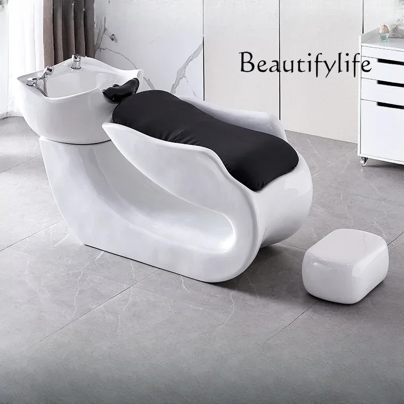 Hair Salon Lying Half Shampoo Chair Hair Salon Special Flush Massage Couch Ceramic Basin Salon Bed