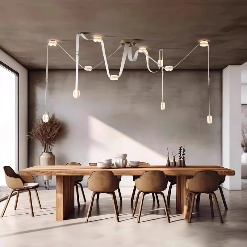 Brown Adjustable extile Leather Belt Ceiling Chandelier white leather pendant light Living Room Bedroom Marble Shade Chandelier