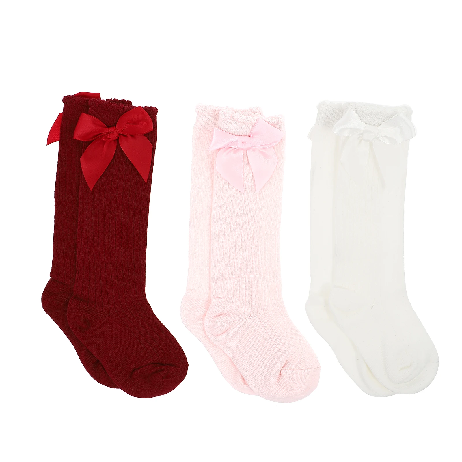 

3 Pairs Kids Socks Combed Cotton Childrens Crew Socks Lovely Bow Tie Warm Stockings Baby Breathable Reusable Practical Gifts