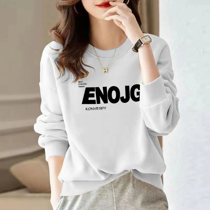 

Американский свитшот без шляпы из чистого хлопка с круглым вырезом для женщин, осень-зима, модный свободный простой топ с буквенным принтом Maillard