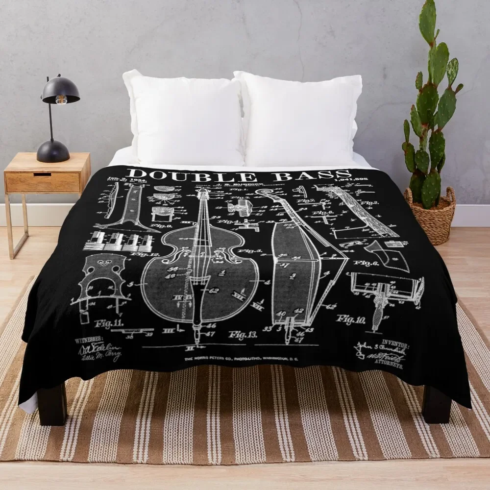 Double Bass Player Bassist Musical Instrument Vintage Patent Throw Blanket Summer Beddings Sofa Throw Picnic Plaid Blankets