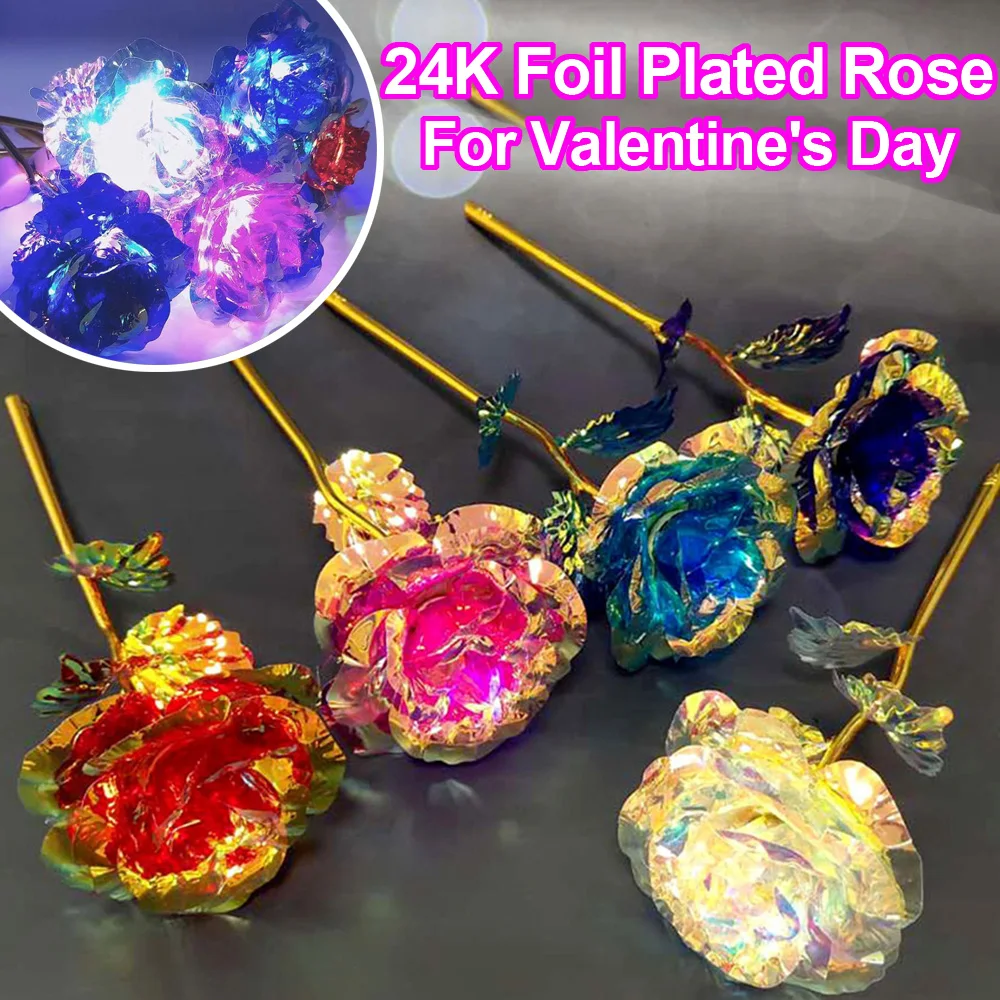 Valentine's Day Mother's Day Gift 24k Foil Plated Roses Artifical  Flowers Wedding Decor Lover Lighting Roses Led Creative Gift