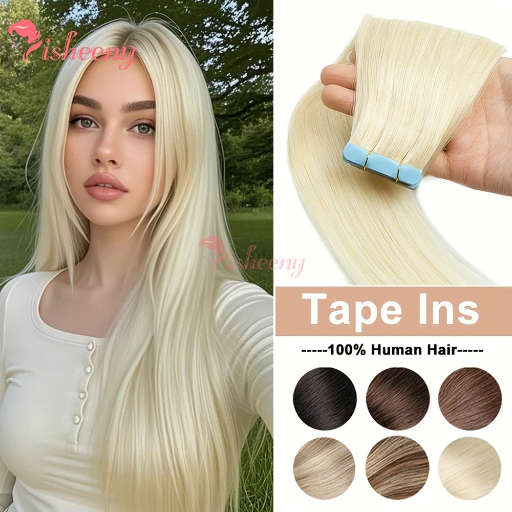 

Лента для мелирования человеческих волос Remy, прямая 12-20 дюймов, двухсторонняя блондинка, удобная шелковистая натуральная лента для женщин