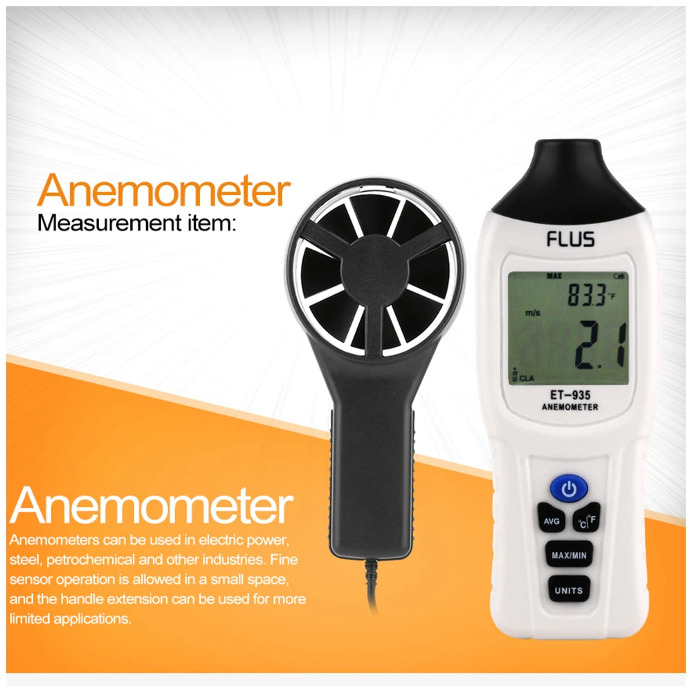 FLUS Digital Anemometer Wind Speed Meter for Measuring Wind Speed, Temperature Mini Anemometer Thermometer Environment Meter