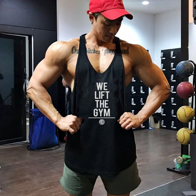 Men Mesh Running Vests Gym Stringer Tank Top Quick Dry Sleeveless Loose Singlet For Male Jogging Bodybuilding Casual Sports Wear