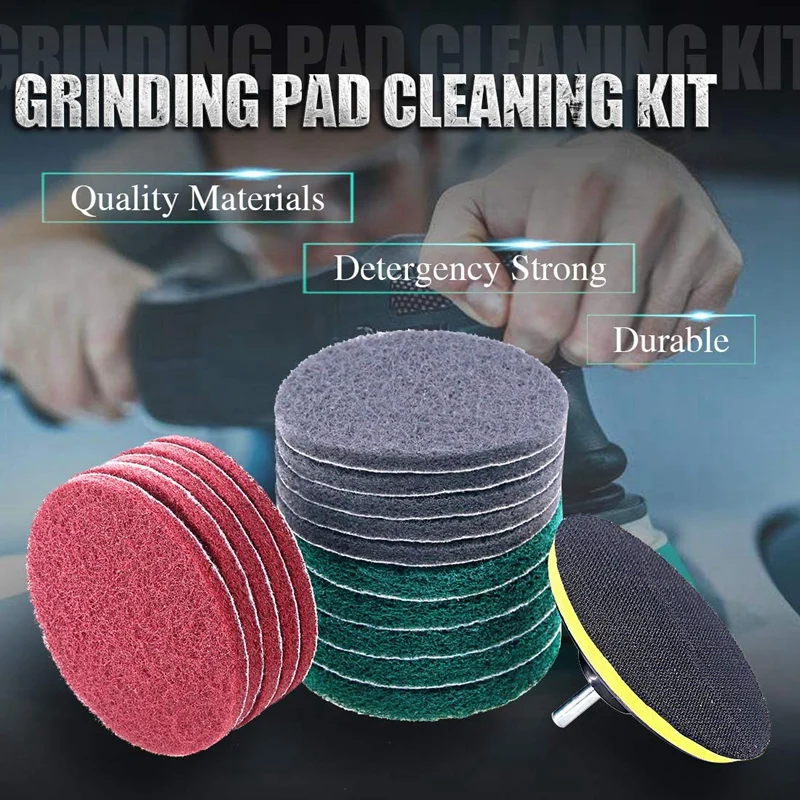 16Pcs 5Inch 3 Different Color Scrubbing Pads Drill Powered Brush Tile Scrubber Scouring Pads Cleaning Kit,Abrasive Buffing Pads