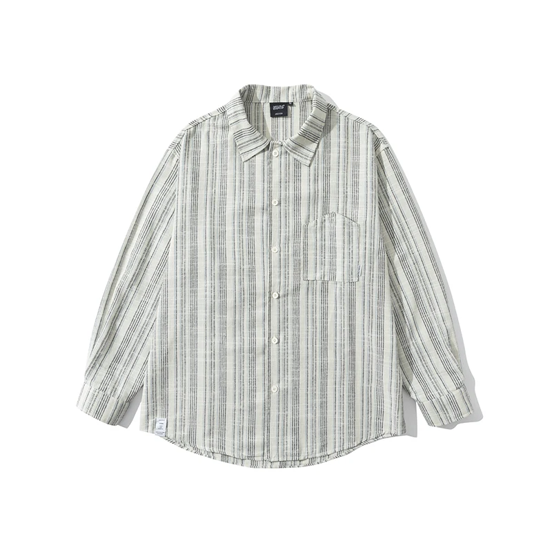 

East Well Autumn Vintage Striped ort Sve Collared Workwear irt Men's Loose Fit Summer f Sve irt Jaet