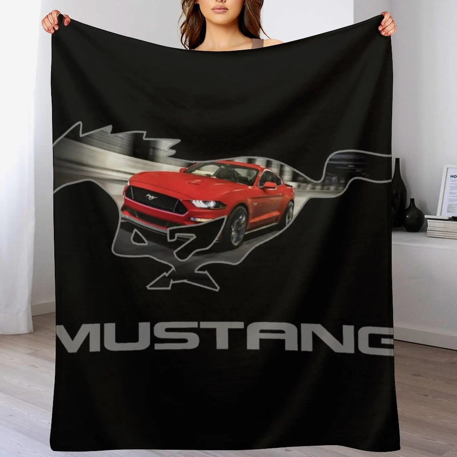 Ford Mustang GT Logo Emblem Design (Red on Black) Throw Blanket Softest Winter beds decorative Thermal Blankets