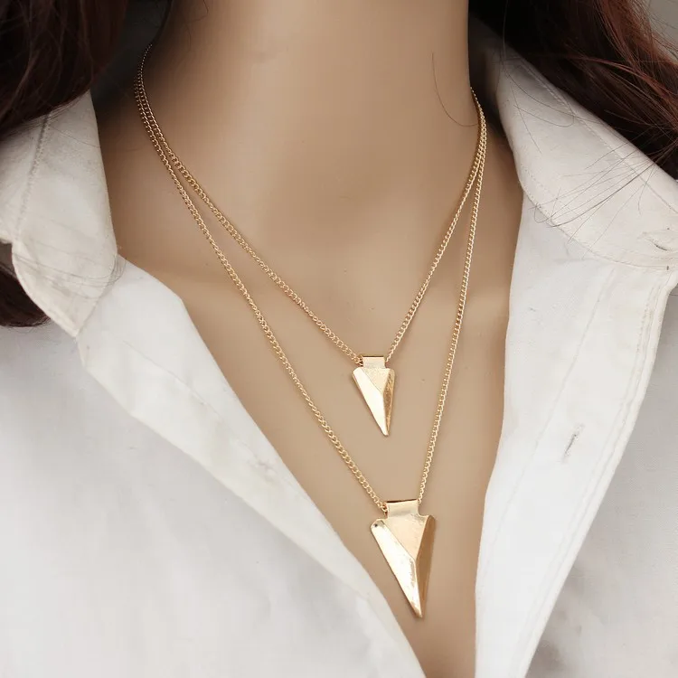 New Fashion Double Triangle Pendants Necklaces Women Link Chain Statement Choker Necklace Charm Jewelry Accessories