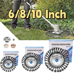 Upgrade 6/8/10 Inch Weed Brush Cutter Head Lawn Mower Universal Grass Trimmer Head Steel Wire Wheel Brush Garden Trimmer Heads