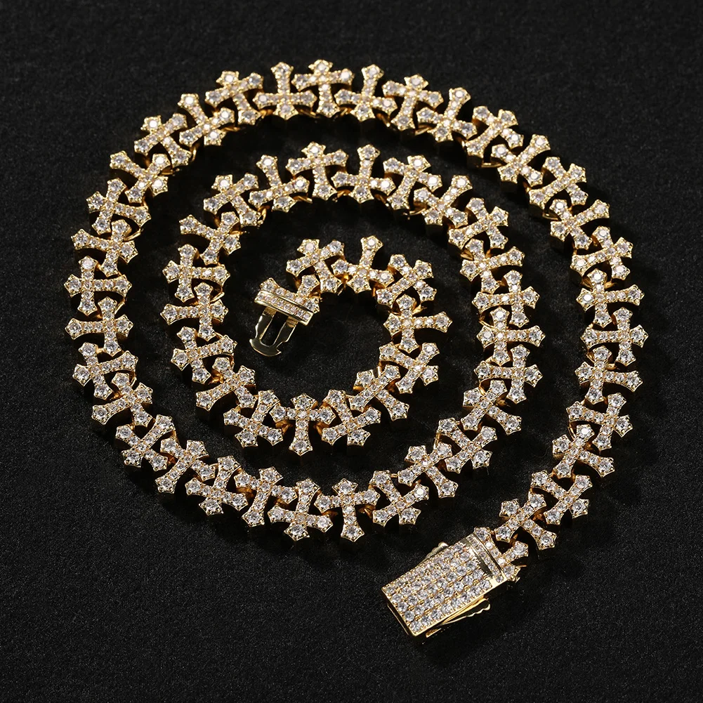 

HIP HOP 11.5MM Iced Out Brass Full CZ Micro Paved Cross Chain Necklace Mini Cluster Crossess Rapper Jewelry