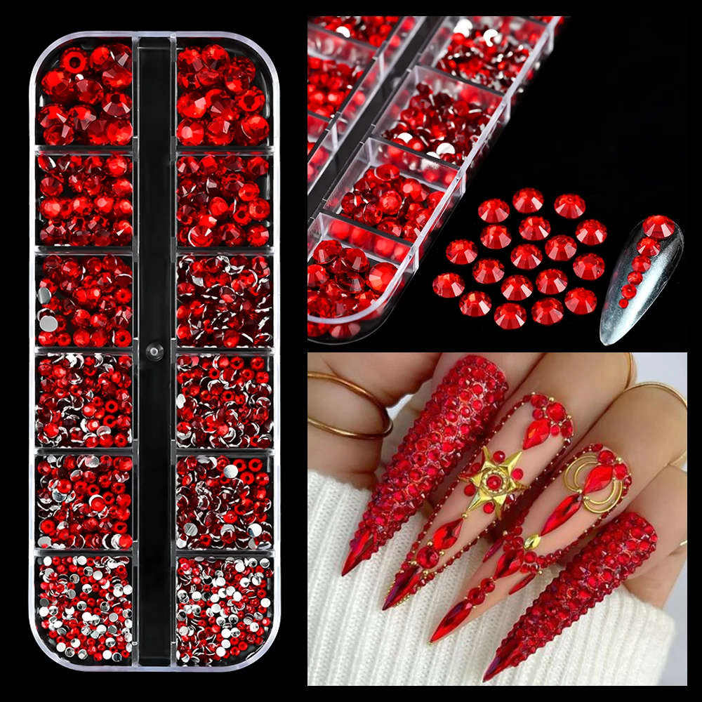 1Box Nail Art Flat Back Crystal Rhinestone Red Glass Beads Size SS6 SS10 SS16 SS20 SS30 Crystal Rhinestones Non Hot Fix Strass