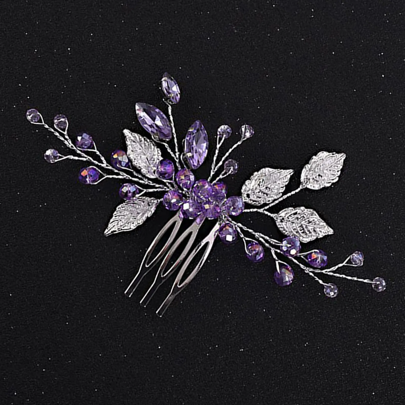 Woman's Purple Rhinestone Decor Hair Comb Chinese Style Hair Styling Tool Accessories for Birthday Stage Party Hairstyle Making