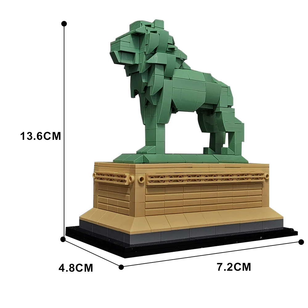 MOC Art Institute Lion Stone Lion Architectuur Dierenbeeldjes Bakstenen Street View Model Bouwsteen Kinderen Speelgoed Verjaardagscadeau