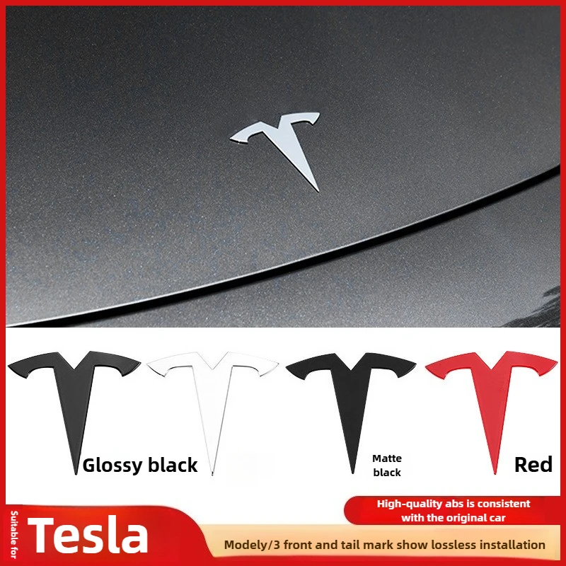Tesla Car Front Emblem Rear Trunk Emblem Sticker for Model 3 Model Y ABS Logo Replacement Rear and Rear Logos Blackening