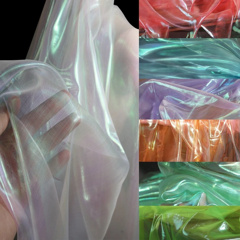 Laser Holographic Organza + Transparent Tulle | Wedding Dress Runway Influencer Clothing | Designer Fabric