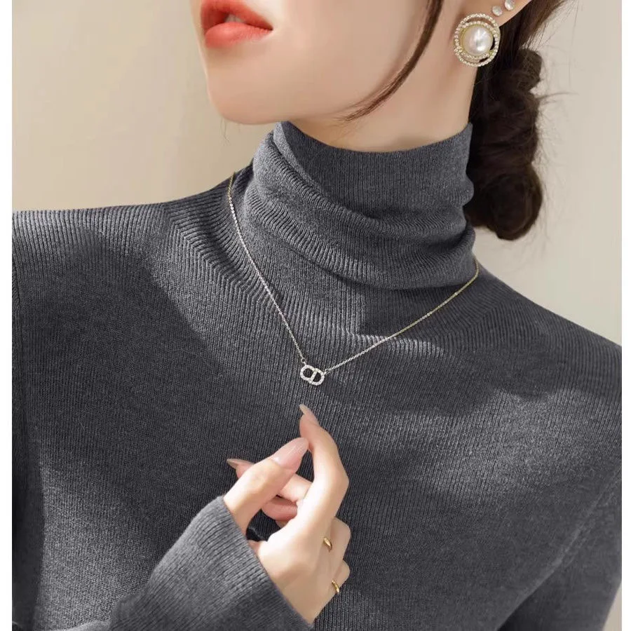 سترة عالية الرقبة قاعدة الخريف والشتاء تتراكم جديد أعلى البلوز بأكمام طويلة محبوك أنيق ونحيف صالح متماسكة سترة #2