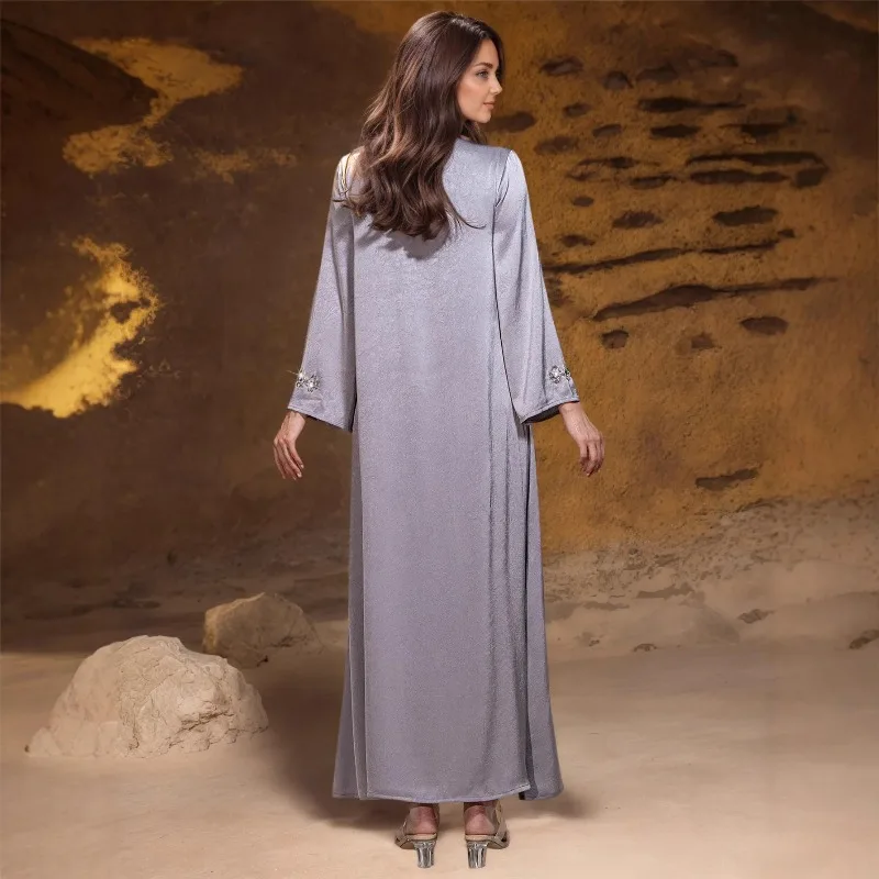Muzułmańska sukienka damska Hijab 2-częściowy zestaw Eid Lantern Sleeve Maxi Long Dress Islamska odzież Caftan Kimono Big Swing Abaya Dresses — zdjęcie 6
