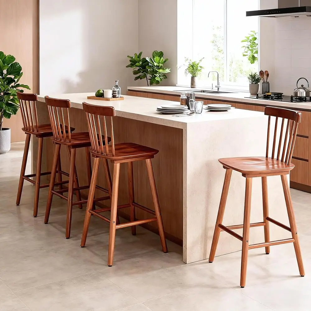 

Набор из 4-х барных стульев в фермерском стиле, орехово-коричневого цвета со спинкой шпинделя для кухонных островов в деревенском стиле