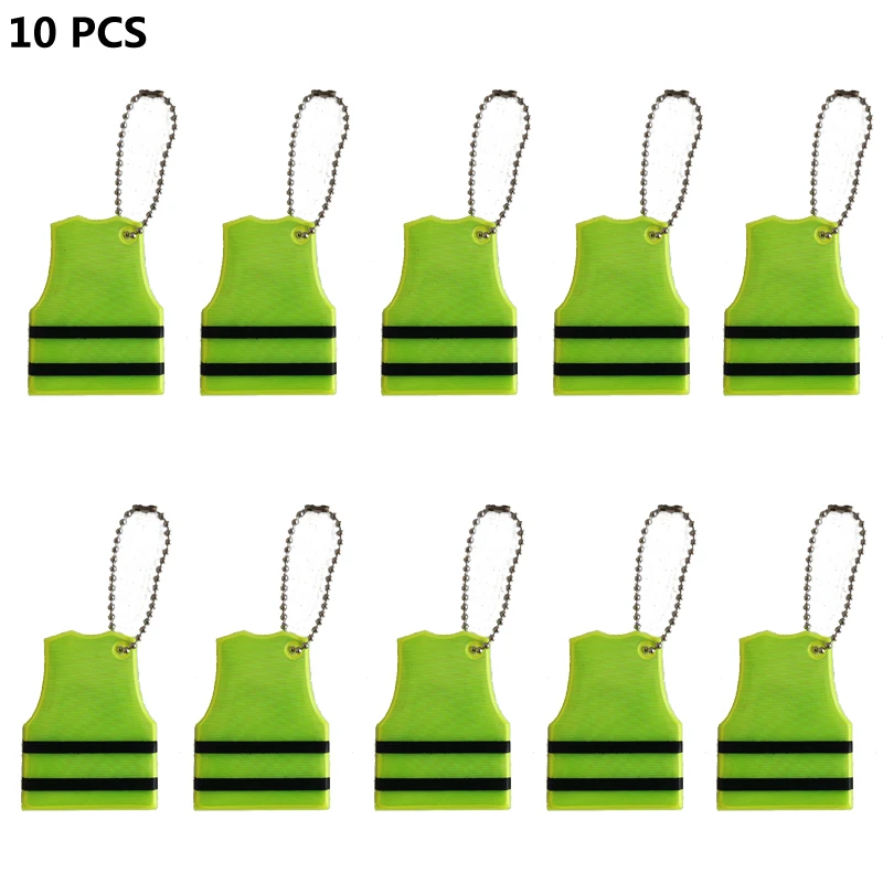 10Pcs Yellow Vest Reflective Keychain Backpack Clothing Pendant Accessories For Traffic Visiblity Safety Use