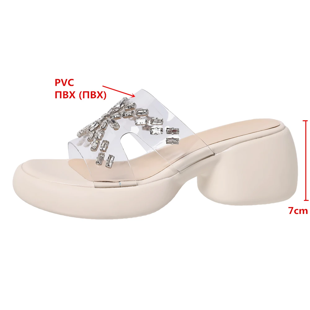 MILI-MIYA New Arrival Women Crystal Pvc Sandals Slip On Round Toe Platform Thick Heels Big Size 34-40 Dress Party Summer Shoes