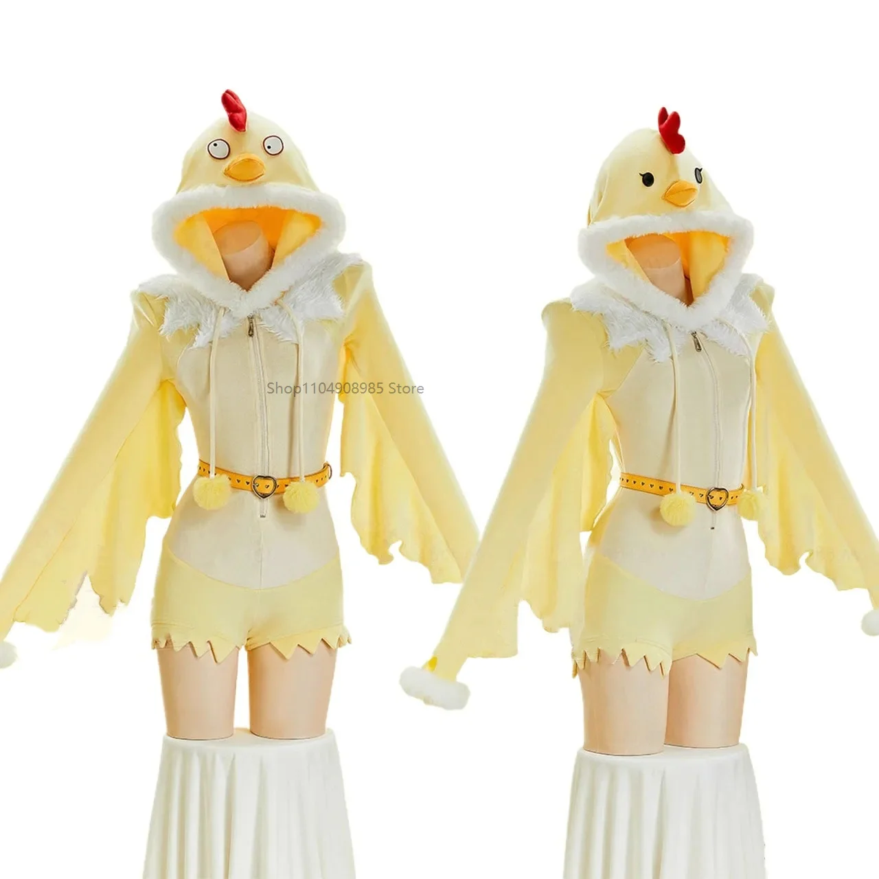 

Anime Kawaii Cream Yellow Chicken Sexy Lingerie Plush Romper Halloween Costume Furry Onesie with Eyes and Socks