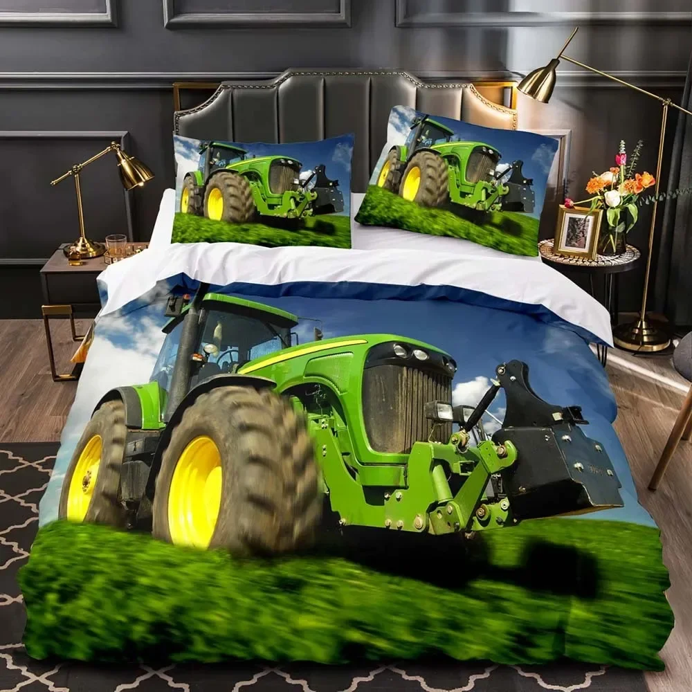 

Boys Tractor Printed Bedding Set Men Construction Cars Pattern Comforter Cover For Kids Heavy Machinery Vehicles Duvet Cover
