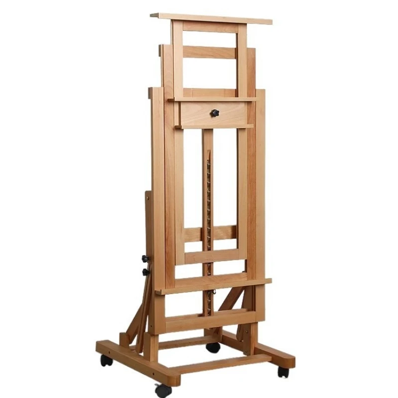 

Beech flat dual-purpose, liftable folding display stand, large oil painting stand with wheels for art