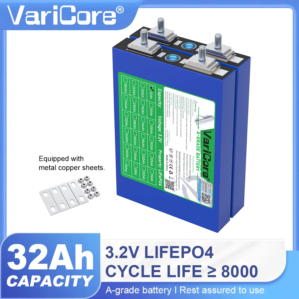 

Аккумуляторная батарея VariCore 3.2V 32Ah LiFePO4 (фосфатная) для модификации 4S 12V 24V аккумуляторов для солнечных систем, автодомов, мотоциклов и автомобилей
