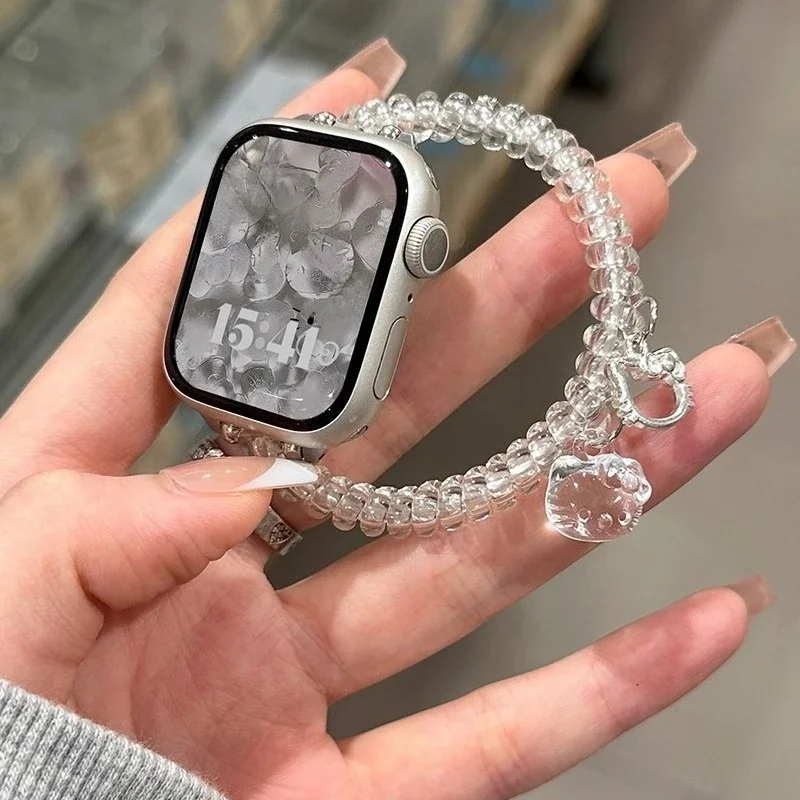 Correa elástica transparente para teléfono KT compatible con correa iWatch 38mm 40mm 41mm 42mm 44mm 45mm 49mm correa hecha a mano de moda