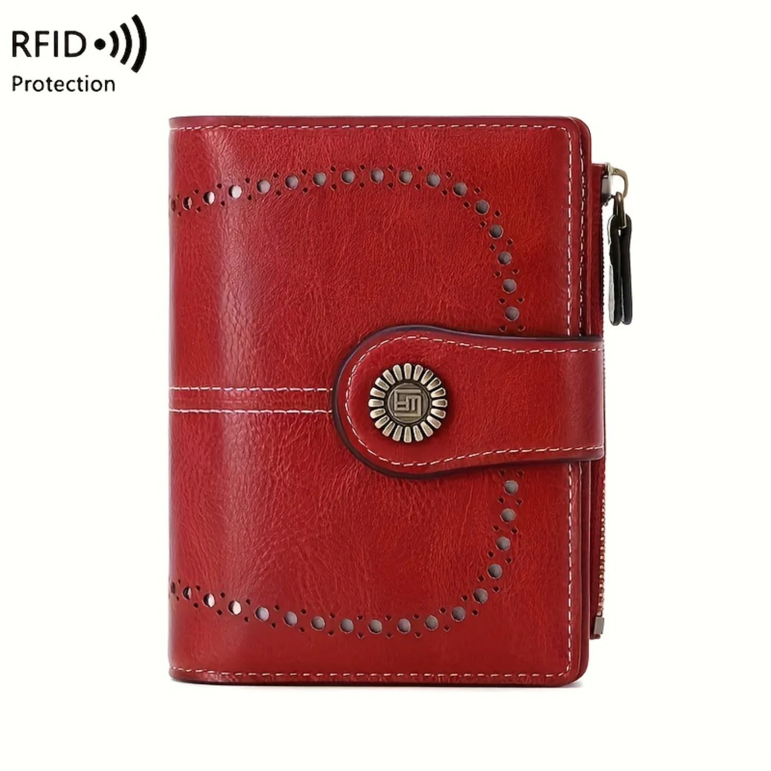 

RFID Blocking Anti-theft Large Capacity Retro Wallet for Women - PU Leather Solid Color, Multi-Functional Zipper & Credit Card H