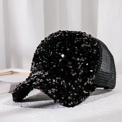 Adult Sequined Baseball Cap for Women and Men Kpop Shiny Peaked Caps Summer Autumn Mesh Adjustable Outdoor Travel Sunscreen Hat