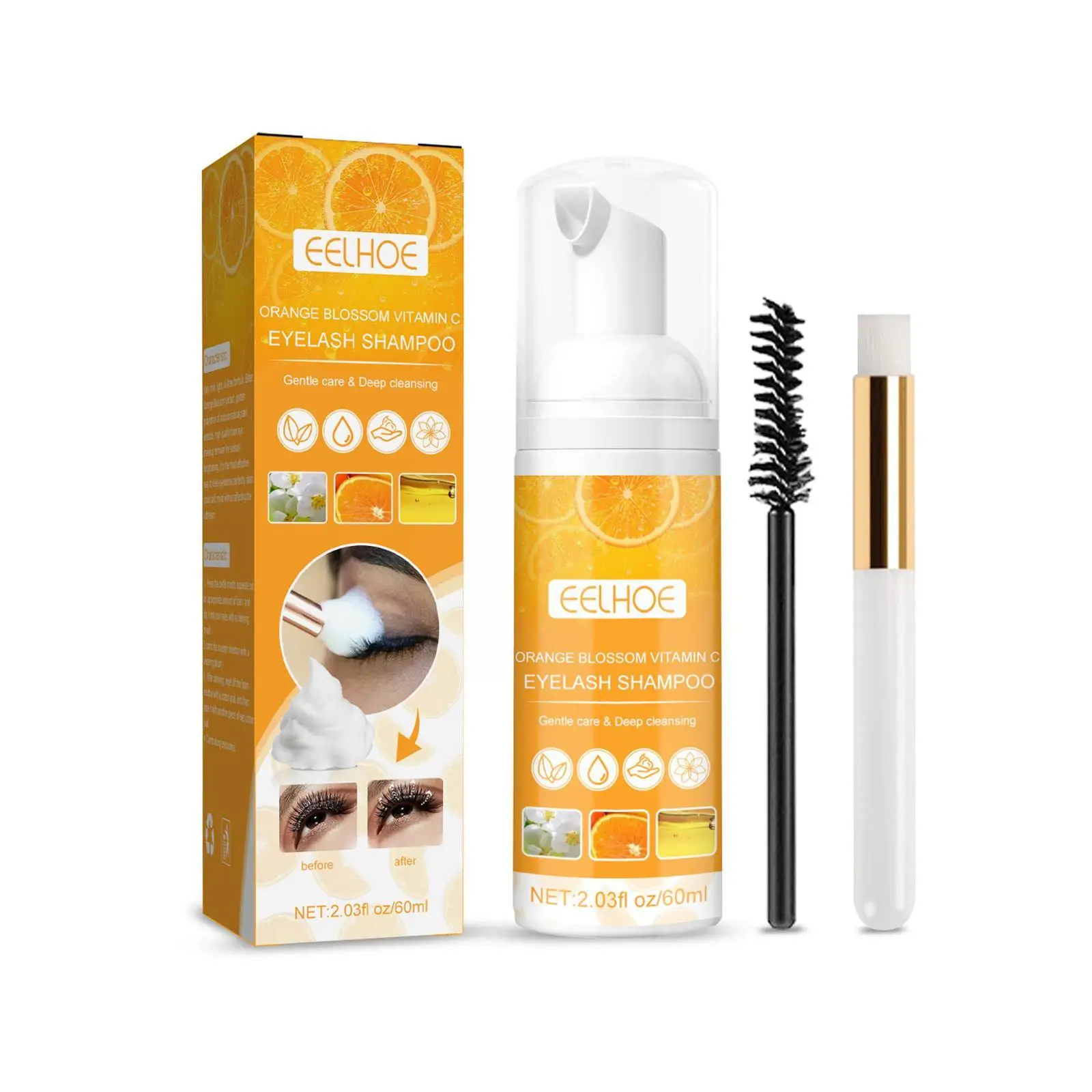 60ml Eyelash Cleaning Foam Shampoo Pump Design Eye Lash Lashes Cleansing Mousse Cleanser Supplies Eye Makeup N7J7