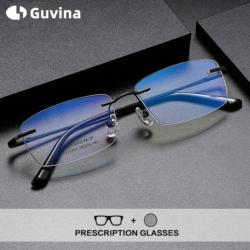 

Titanium Frameless Reading Glasses Men Anti Blue Light Photochromic Rimless Prescription Glasses Frame Women Multifocal Eyewear