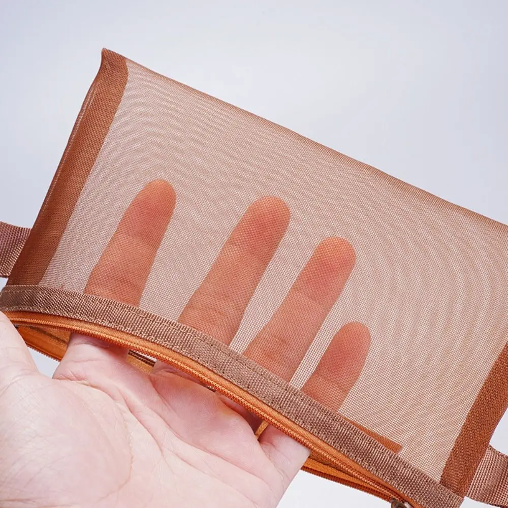 Kotak pensil jala nilon, tas tagihan warna Retro, tas pengatur uang kertas transparan, tas kosmetik ritsleting tas alat tulis siswa