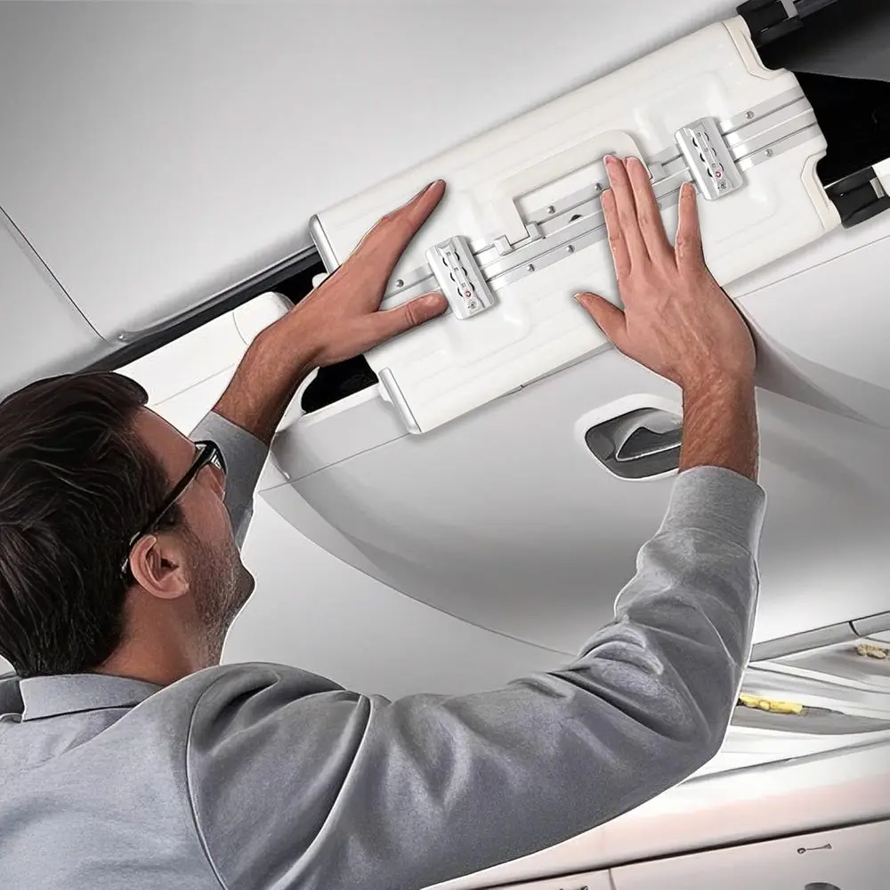 20 TSA-Approved Aluminum Frame Zipperless Carry-On Suitcase with Spinner Wheels for Short Trips, ABS+PC Shell, White