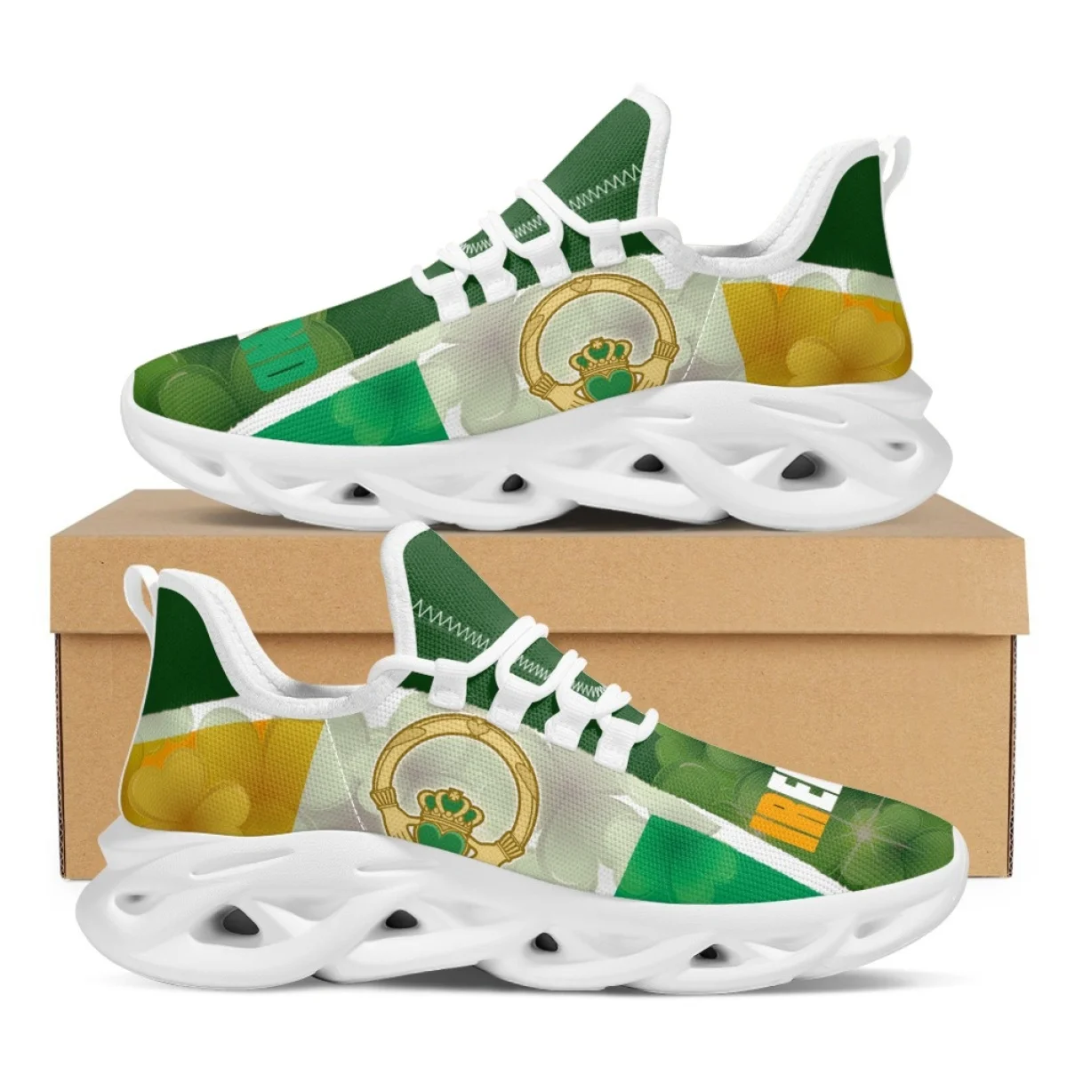 Ireland Flag Patriotic Pride Platform Lace-Up Shoes 3D Trefoil Print Ladies Sneakers Stylish Comfort Vulcanized Shoes Footwear