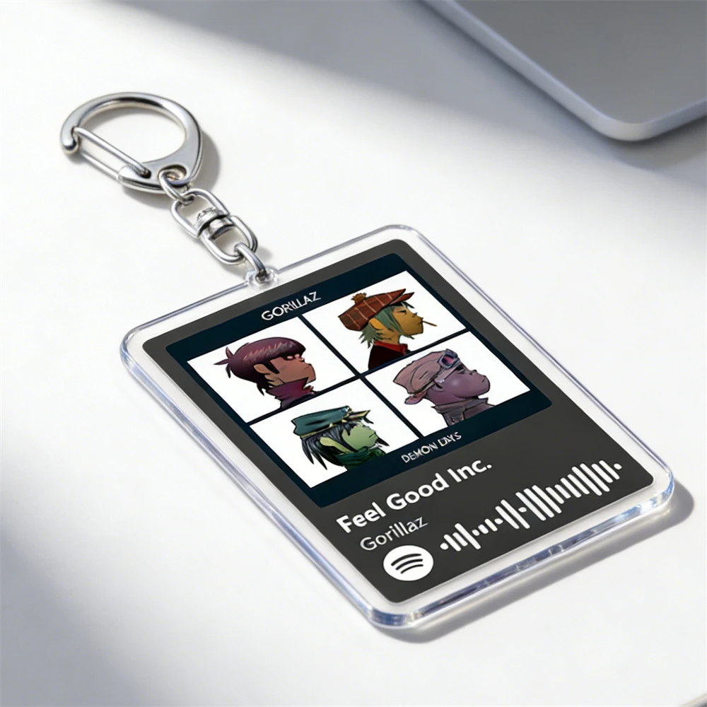 Creative Band Music Keychains for Women Accessories Bag Feel Good Inc Clint Eastwood Damon Albarn Keying Jewelry Fans Gifts