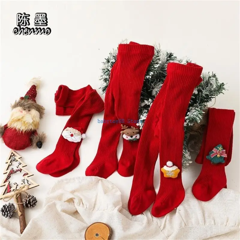 Y4UD Christmas Baby Tights for Girls Soft Cotton Infant Leggings Toddler Solid Knit