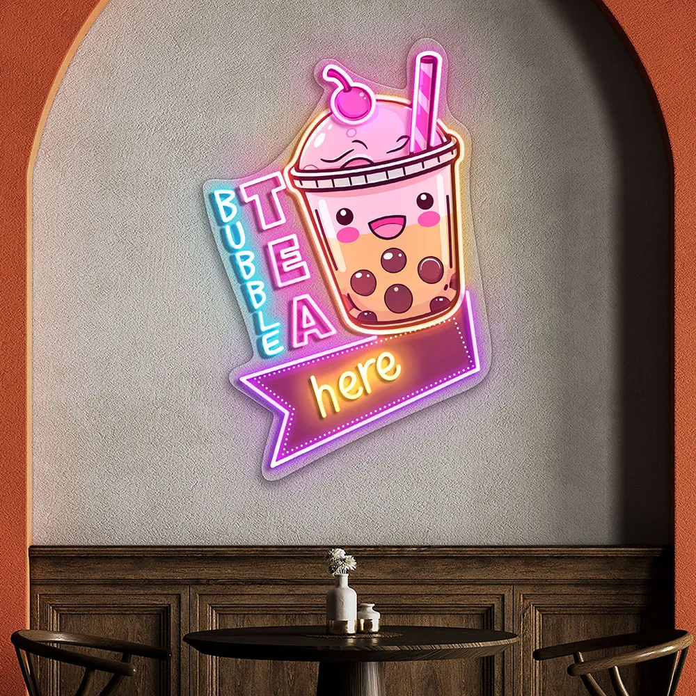 Bubble Tea Here Neon Sign Milk Tea Led Sign But First Boba Tea Neon Open Boba Shop Decor Wall Art Custom Business Night Light