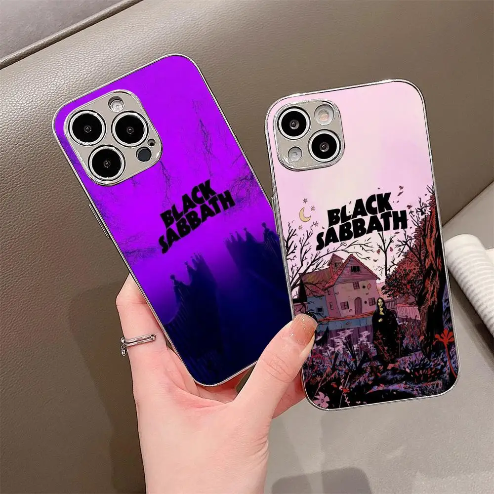 B-Black S-Sabbath Band Phone Case For iPhone 17 16 15 14 13 12 Pro Max Electroplated Metal Bumper Case