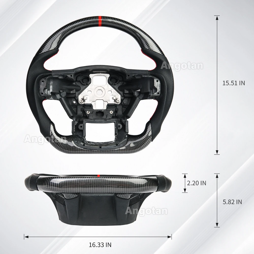 Volante de fibra de carbono Real 3K para volante Ford Raptor F150 2015-2020-sin paletas de cambio en forma de D cuero perforado Nappa