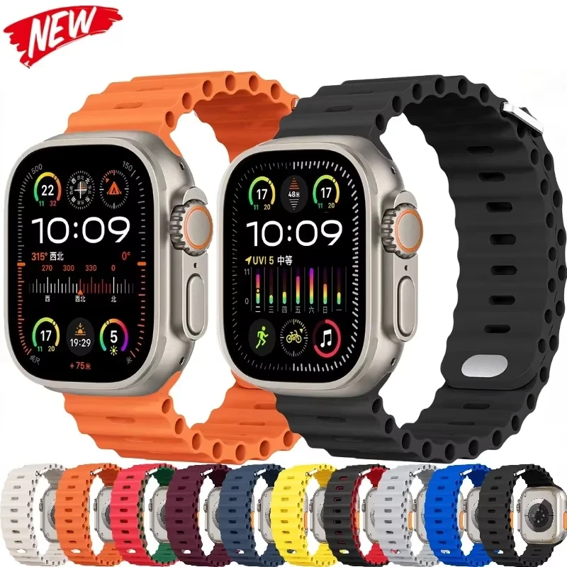 Bands For Apple Watch 10-Ultra 2-3 49mm 45mm 41mm 44mm Silicone Ocean strap Bracelet iWatch series 11-9 8 7 6 5 4 SE 3 46mm 42mm